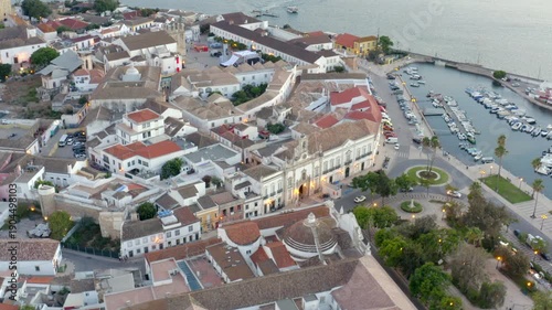 Faro Algarve aerial view of traditional architecture and marina boat