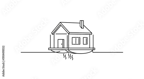 Minimal house with chimney illustration representing residential architecture, home comfort, and domestic living environments. The icon symbolizes shelter, safety, warmth, and personal space associate
