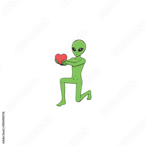 An alien proposes and holds out a heart vector illustration