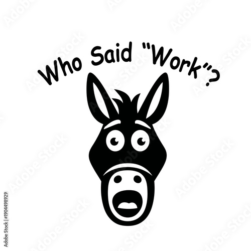 Funny donkey head mascot logo and hand-drawn typography – black and white hand-drawn cartoon face SVG