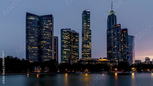 Wallpaper Mural Skyscrapers lining a waterfront at twilight Torontodigital.ca