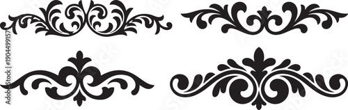 Set of Black Ornamental Flourish Silhouette Vector Set Vintage Filigree Design, black and white silhouette, vector and illustration