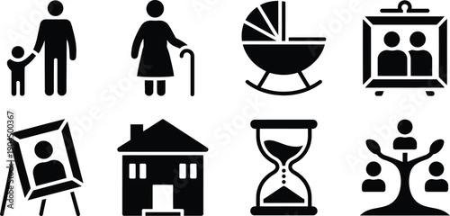 8 Family Heritage and Life Cycle Vector Icons Set.