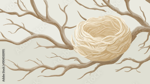 Flat Vector Illustration of Edible Bird Nest on Tree Branches 1