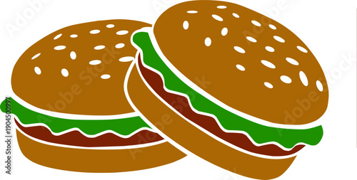 Burger Icon Set. Fast Food Hamburger Illustration. Simple Flat Vector Design