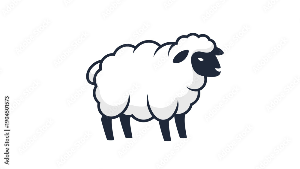 Obraz premium Cartoon Sheep Standing Alone.