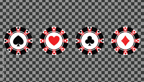 Poker Chips with Card Suits Symbols on Transparent Background vector illustration