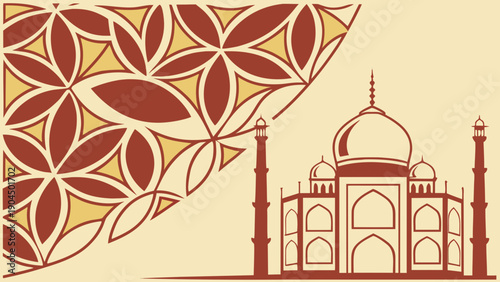 Majestic Red Taj Mahal Silhouette with Floral Pattern Background