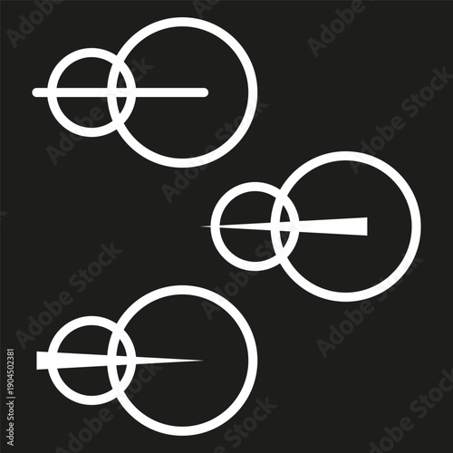 Abstract orbital icons. Scientific space Vector. Geometric circle symbols. Deep black backgrounds.