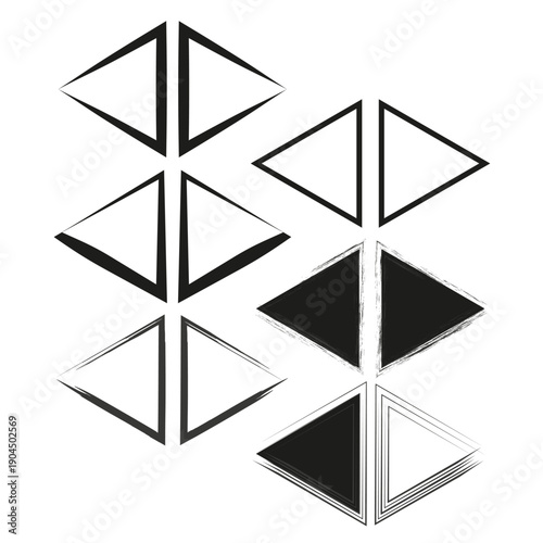 Numbers six 6 pairs. Professional triangles Vector. Symmetrical pointers symbols. Contemporary sharpening outlines parts.