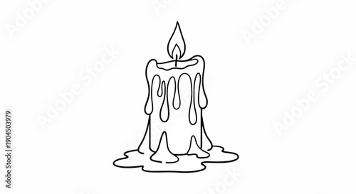 Line drawing of a melting candle with a flame on top against a white background.
