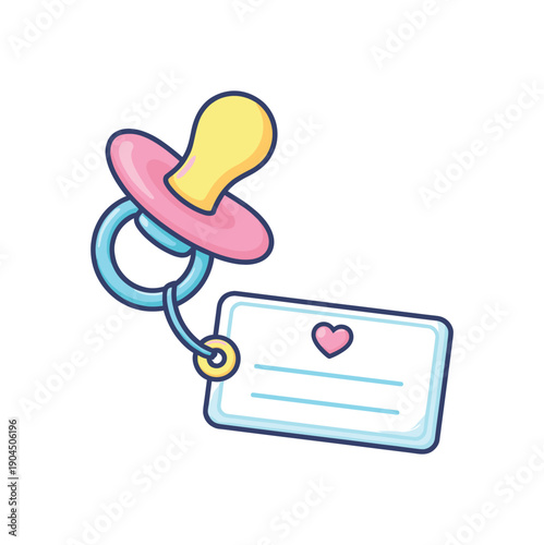 pacifier with name tag newborn birth icon element clean shapes. colored flat icon vector illustration