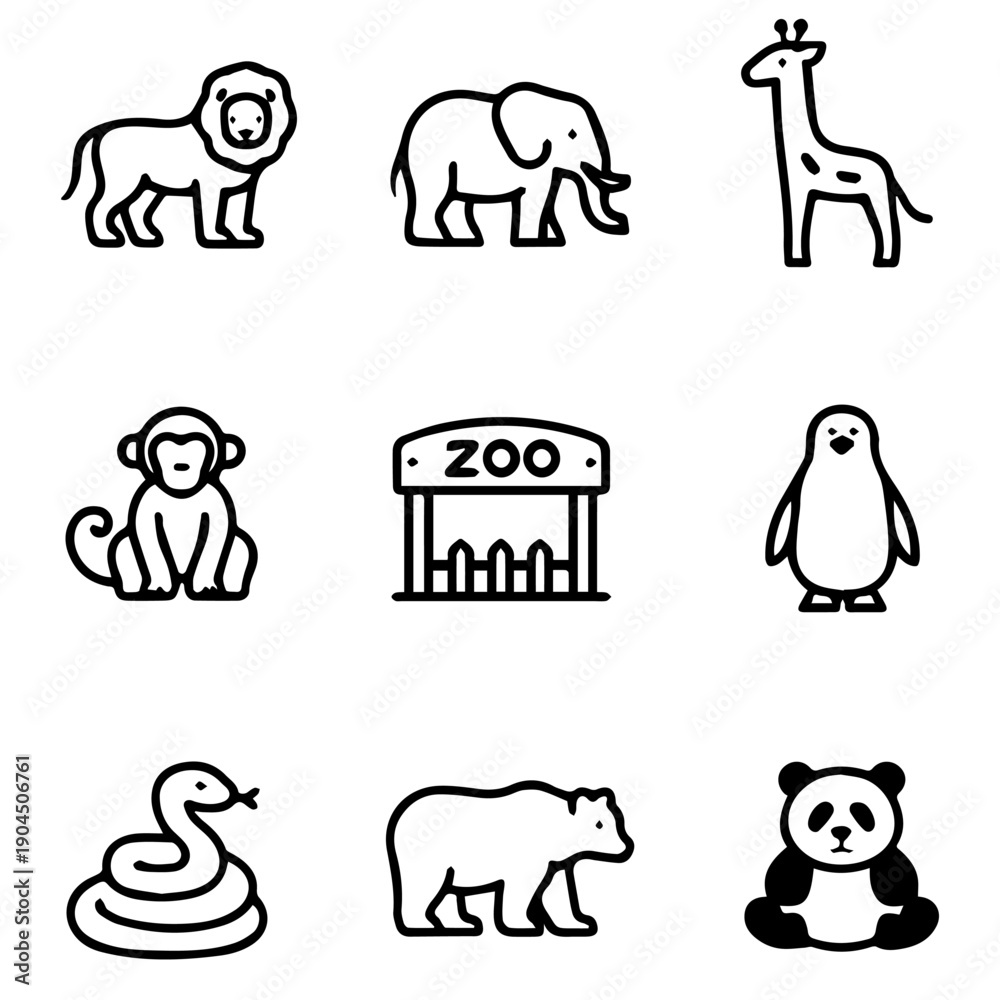 Obraz premium Zoo set of line icons vector on a white background A set of line icons on a white background