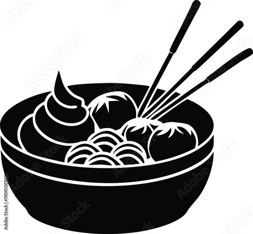Noodle Bowl with Chopsticks Vector Art, Asian Food, Soup Dish, Ramen, Cuisine, Meal, Hot Delicious Dinner