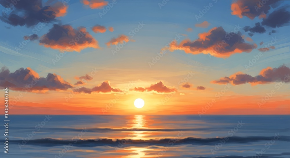 Fototapeta premium Serene sunset over ocean waves with vibrant sky
