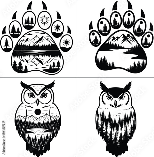 Minimalist Wild Animal and Forest Nature Double Exposure T Shirt Design Bundle