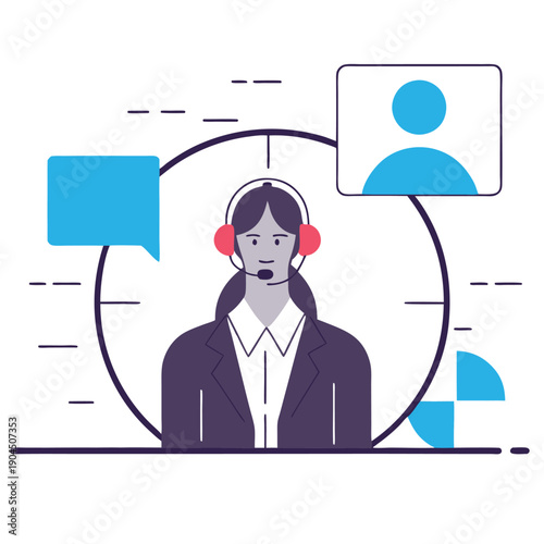Customer Service Representative Vector Illustration: Support, Communication, Online Consulting, Call Center, Client Assistance