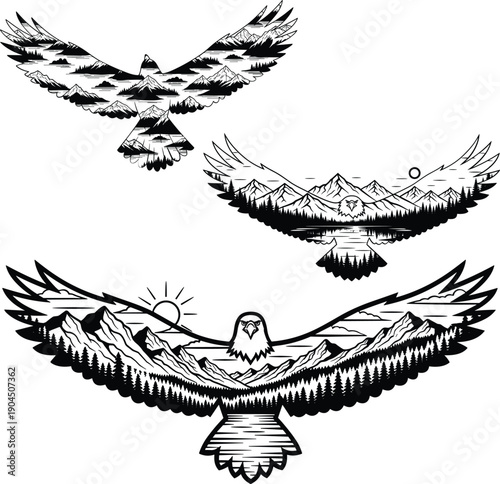 Minimalist Wild Animal and Forest Nature Double Exposure T Shirt Design Bundle