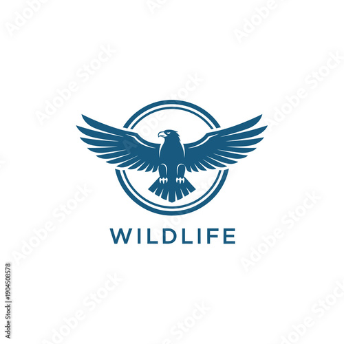 Majestic Eagle Spreading Wings in Circle Emblem, Wildlife Logo Concept