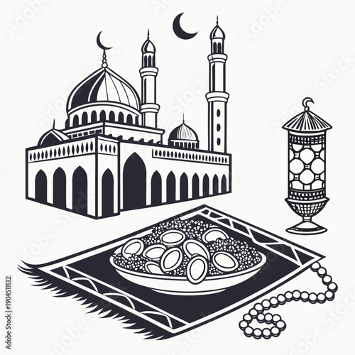 Vector illustration of Istanbul mosque with architectural towers and city landmark