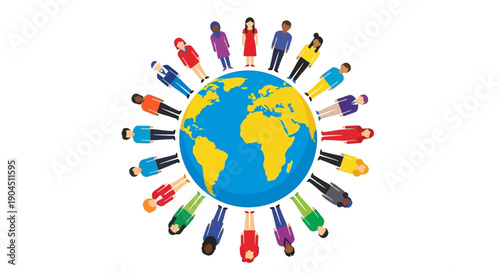 Global Community: Diverse People Circling the Earth in Unity and Cooperation.