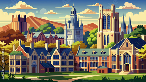 Very beautiful view of Yale University’s Neo-Gothic buildings showcasing detailed stone façades and cohesive design that reflect centuries of academic tradition and architectural discipline.
