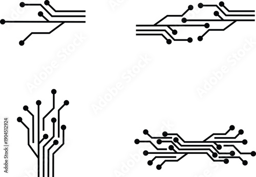 Technology Circuit Board Line Elements Set.