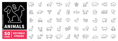 Animals editable line icons set: wildlife and nature symbols