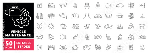 Vehicle maintenance editable line icons set with auto and repair symbols
