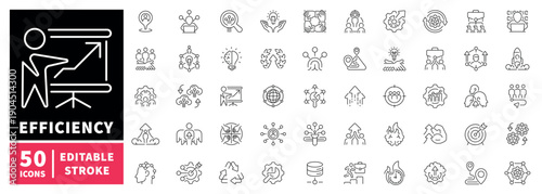 Efficiency editable line icons set. Productivity and workflow symbols