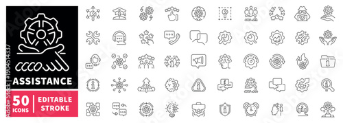 Assistance editable line icons set: support, help, customer care symbols