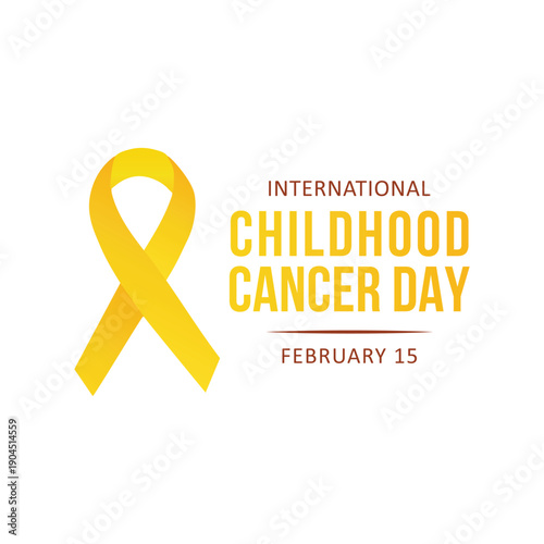 International Childhood Cancer Day Yellow Ribbon Awareness Design February 15Suitable for campaigns, posters, social media, healthcare awareness, charity events, and nonprofit use.