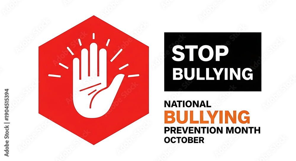 Obraz premium national bullying prevention month graphic with a powerful stop hand symbol promoting october anti-bullying awareness.