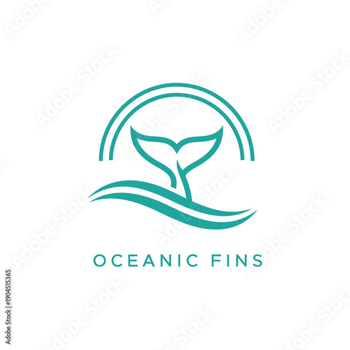 Stylized Whale Tail Logo with Ocean Waves and Arches in Teal