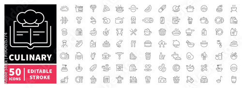 Culinary editable line icons set. Cooking and food graphics