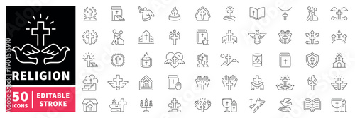 Religion editable line icons set. Faith and spirituality symbols
