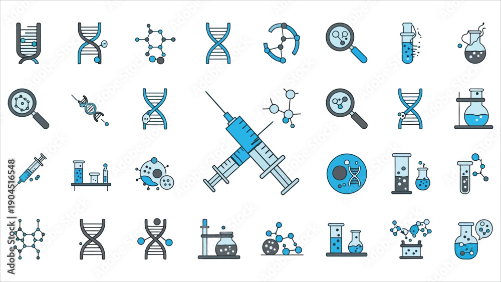 Fototapeta premium Genetic Editing dualtone icon set