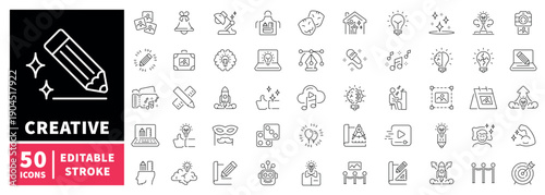 Creative ideas editable line icons set. innovation and design symbols