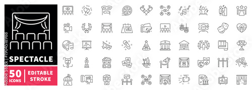 Theater and show editable line icons set. performance and entertainment symbols