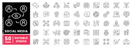 Social media editable line icons set. linear communication and network symbols