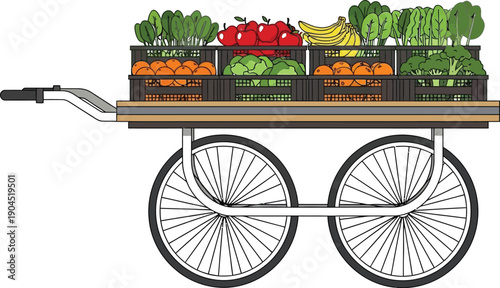 Vegetable Cart with Fresh Produce on White, Promoting Healthy Lifestyle