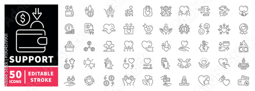 Support editable line icons set. assistance and help symbols