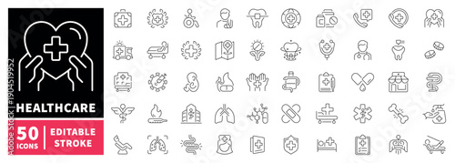 Healthcare editable line icons set. medical and wellness symbols