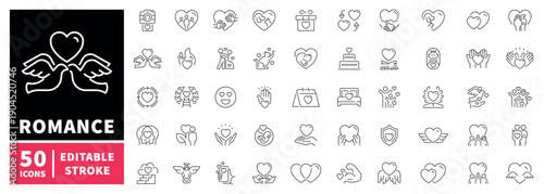 Romance editable line icons set. love and relationship symbols