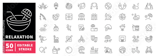 Relaxation editable line icons set. leisure, vacation, and wellness