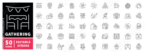 Party and gathering editable line icons set. celebration and event symbols