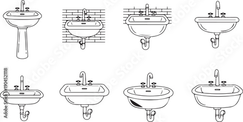 A collection of various bathroom sink designs and styles.