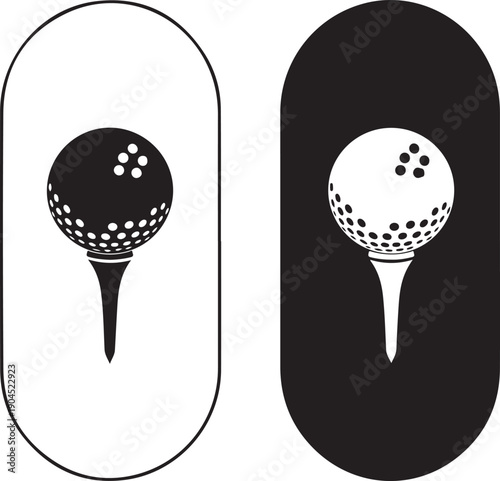 Golf Ball on Tee Icons Black and White vector illustration