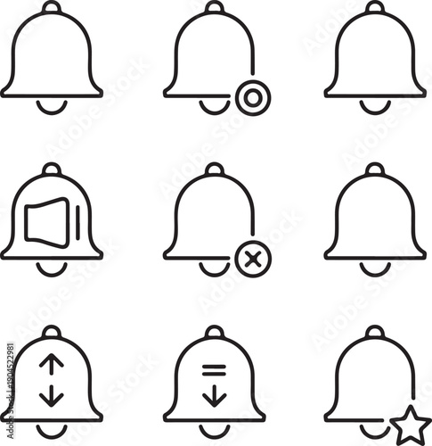 Notification Bell Icons Set With Different States illustration