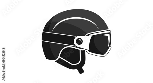 Stylized black and white motorcycle helmet with visor, a graphic illustration representing safety gear and adventurous travel
